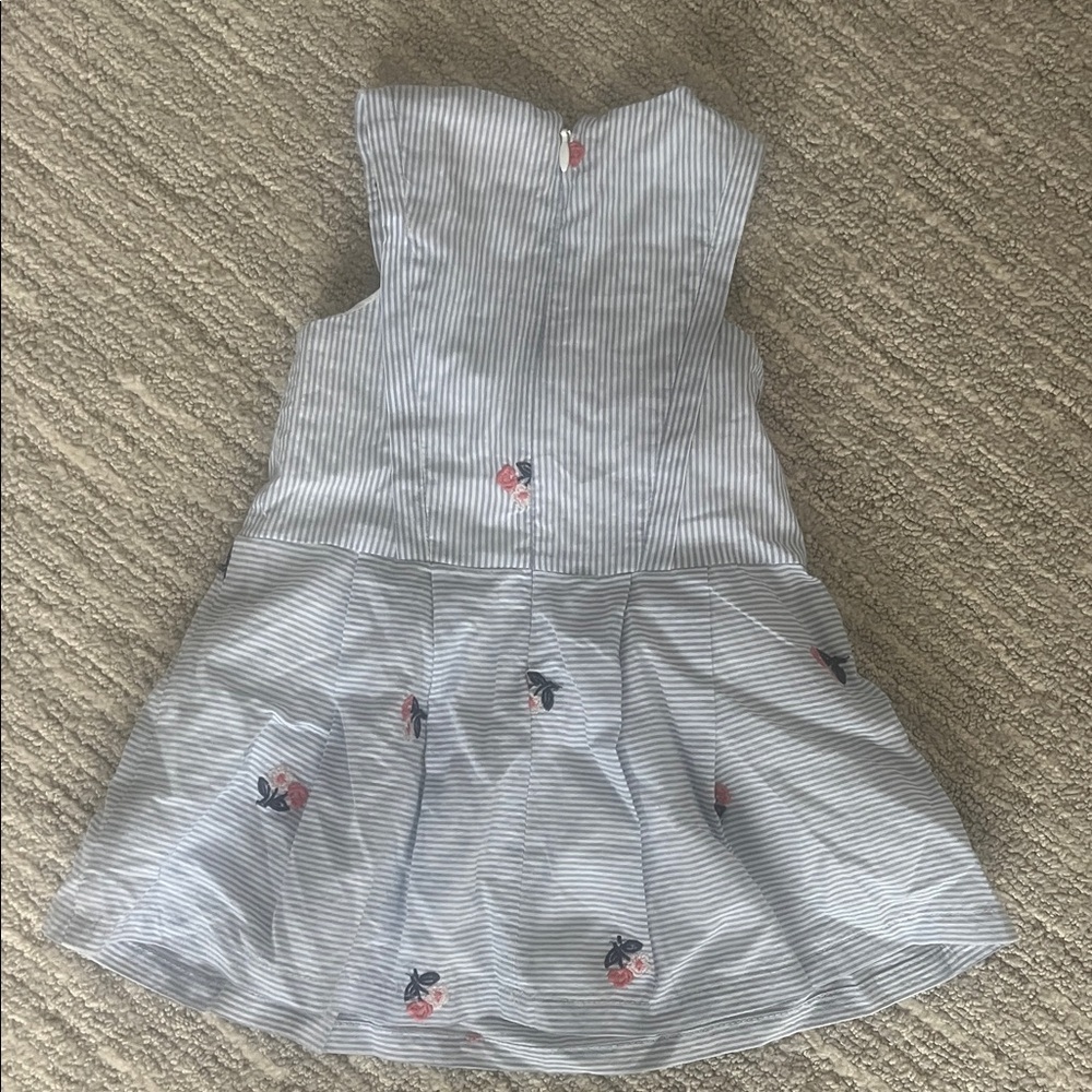 Lili Gaufrette Baby Girl Blue and White Striped Dress w/ Floral Embroidery 12M - Picture 3 of 3